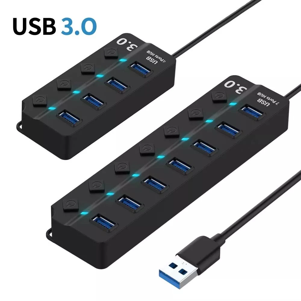USB Hub 3.0 High Speed 4 / 7 Port USB 3.0 Hub Splitter On/Off Switch Multi Laptop PC HUB USB 3.0 Hub For PC Computer