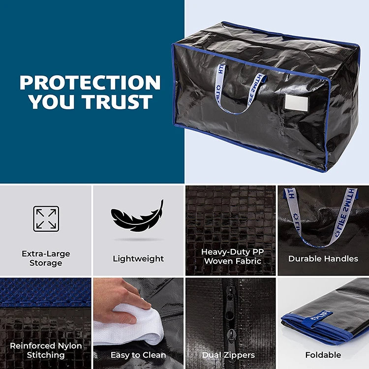 Heavy Duty Strong Handles Storage Bags Travelling Camping Packaging PE PP Moving Bag With Zipper