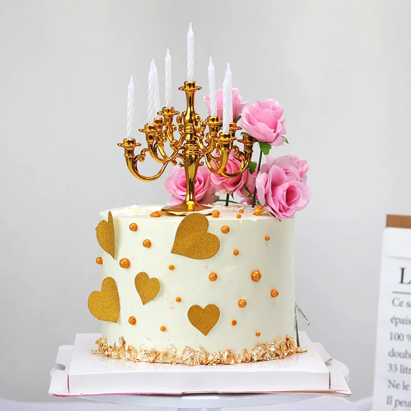 Set of 10 Plastic Candelabra Birthday Candles Creative Golden Gorgeous Cake Candle Holders Wedding Cupcake Decor Centerpieces