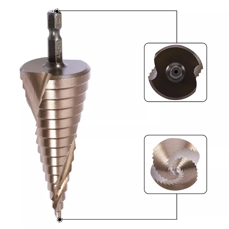 4-12/20/32mm Hex Shank Large Titanium HSS Step Cone Drill Bit Hole Cutter Set Fluted Edge Step Drill