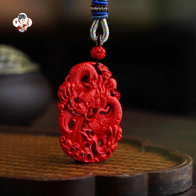 Women Jewellery Necklace Double-Sided Carved Dragon Shaped Pendant Necklace High Quality Red Ruby Costume Necklace Jewelry
