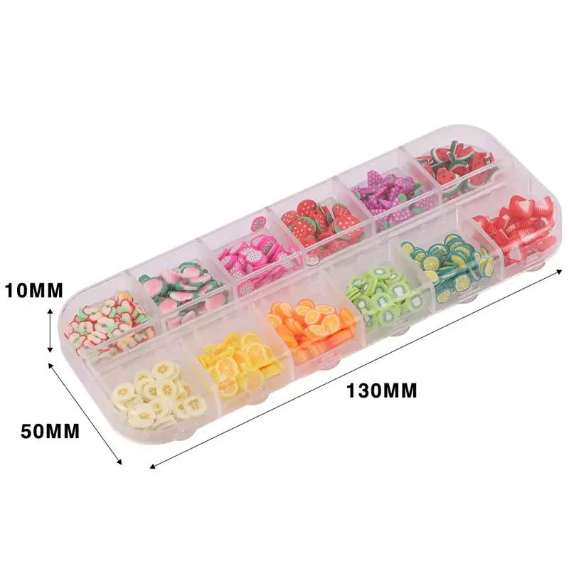 Wholesale Colorful 12 styles mixed polymer fruit slice DIY 3D nail art decoration fruit slices for nails