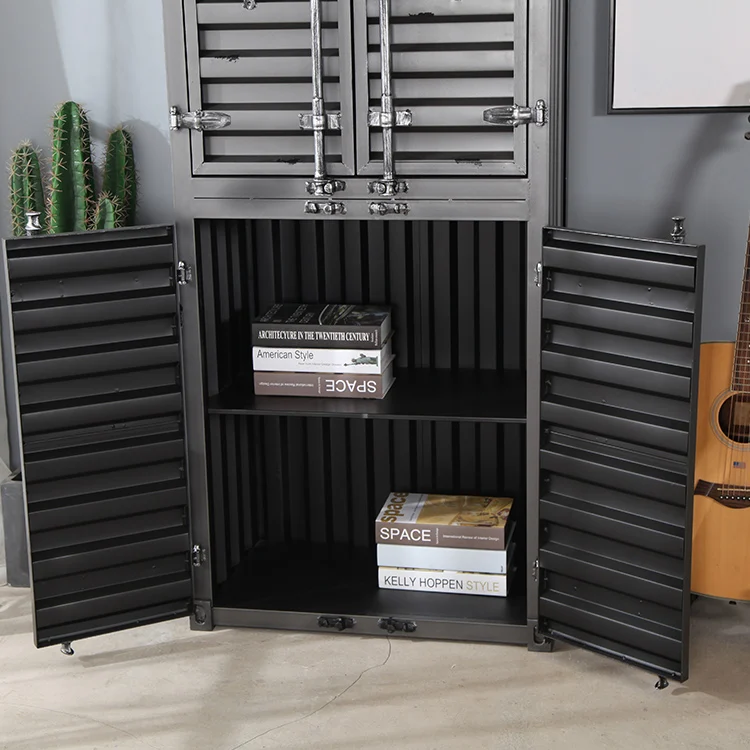 Large High Shipping Container Storage Bookshelf  Iron Board Frame Industrial Vintage Retro With Doors