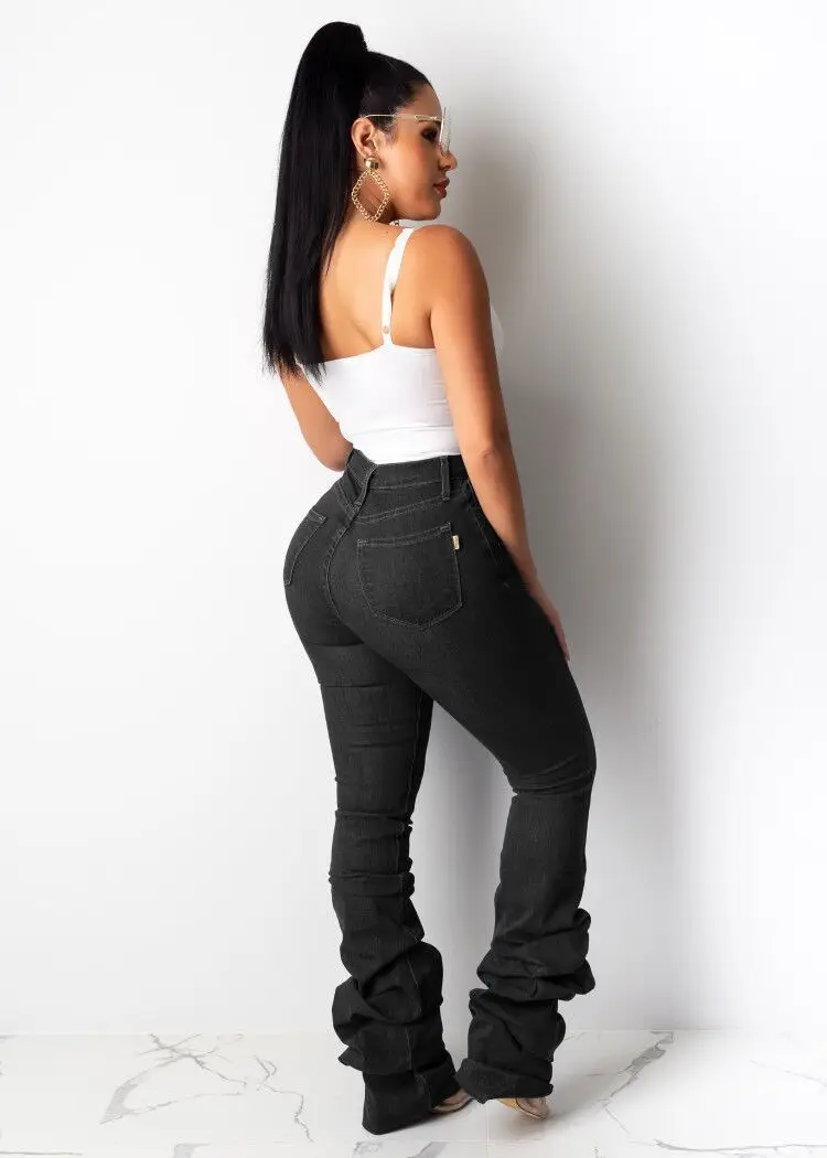 2020 Casual Fashion Lady Long  Length Pencil Denim Pants High-Waisted  Women Stacked Jeans