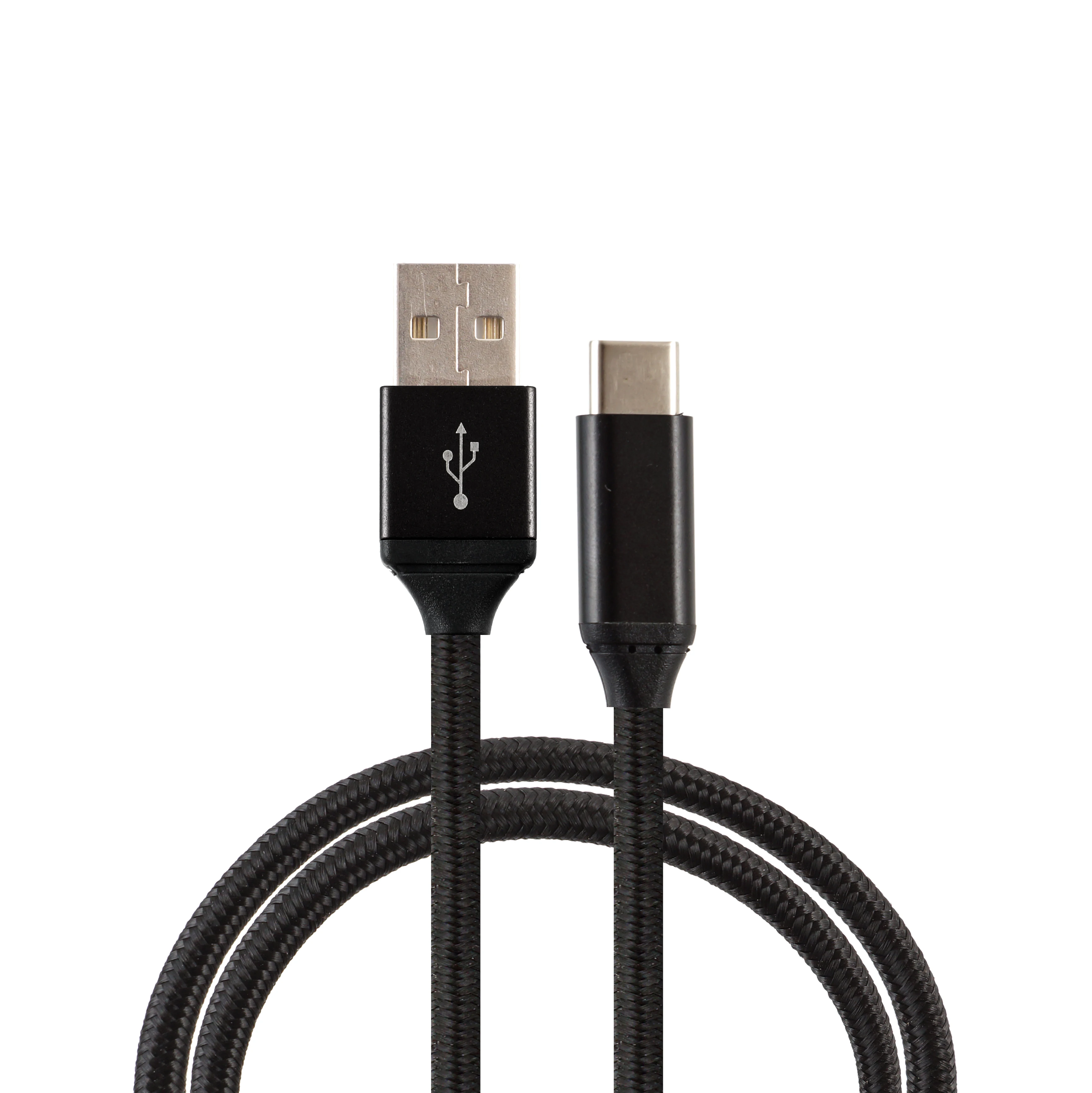 Dongguan factory wholesale Nylon braided micro USB cable charger charging data sync cable for cell phone 1m 2m 6ft type-c cable