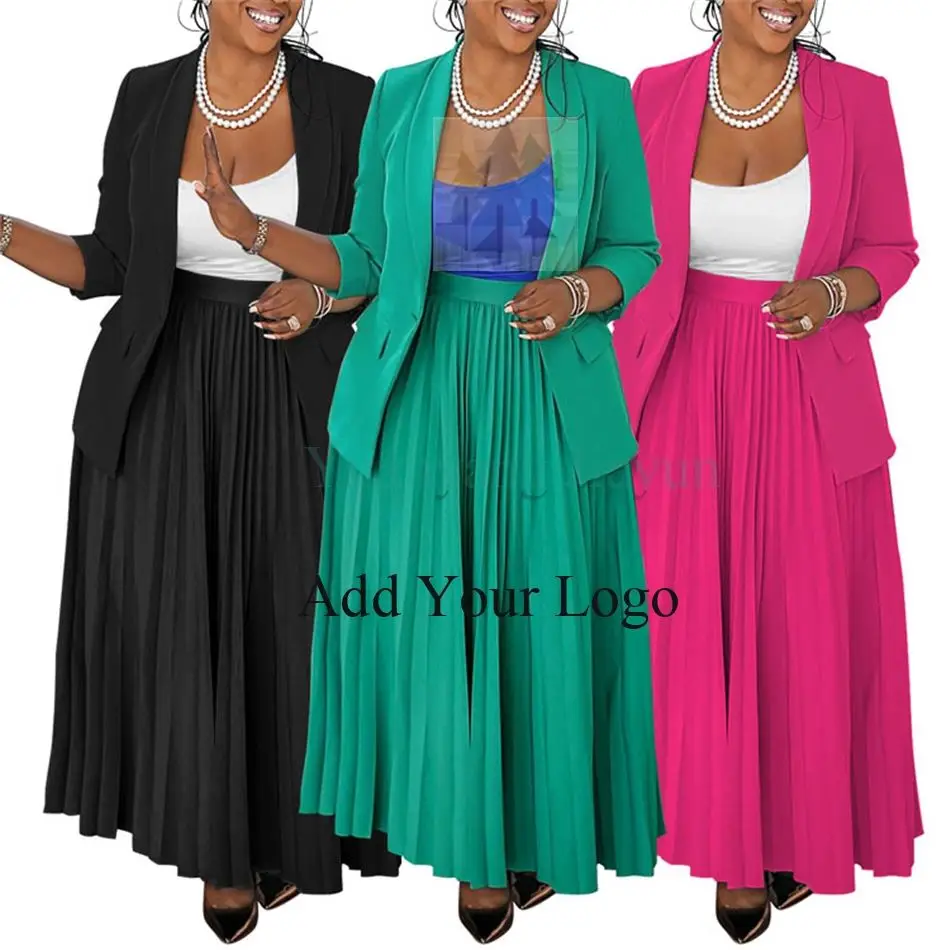 Fashion Large Hem Casual Plus Size Solid Color Maxi High Waist Long Pleated Skirt For Women
