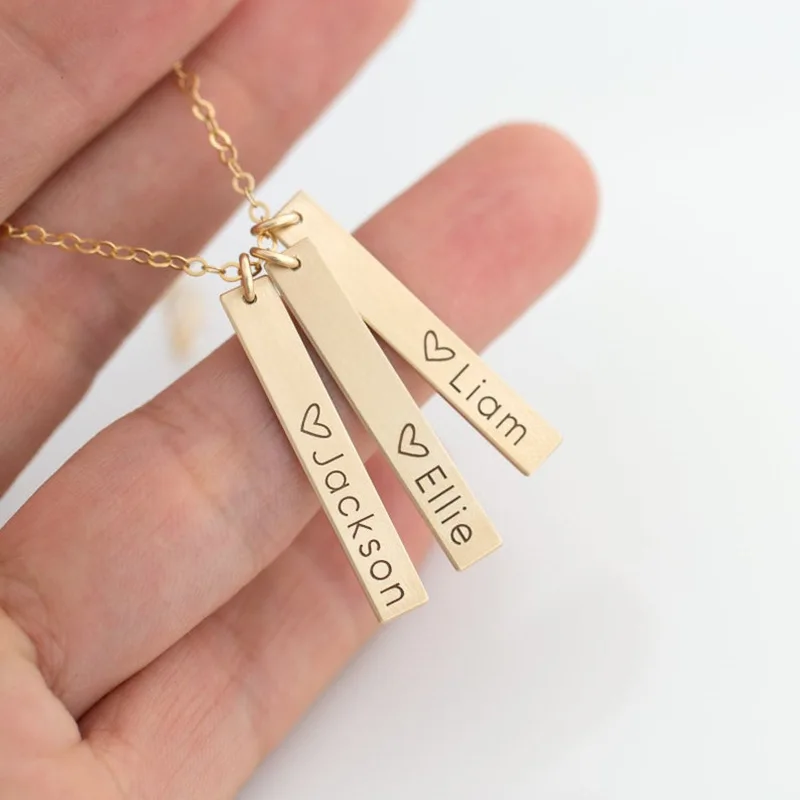 18k Gold Plated Jewelry Initial Stainless Steel Pendant Vertical Rectangular Blank Custom Engraved Name Necklace