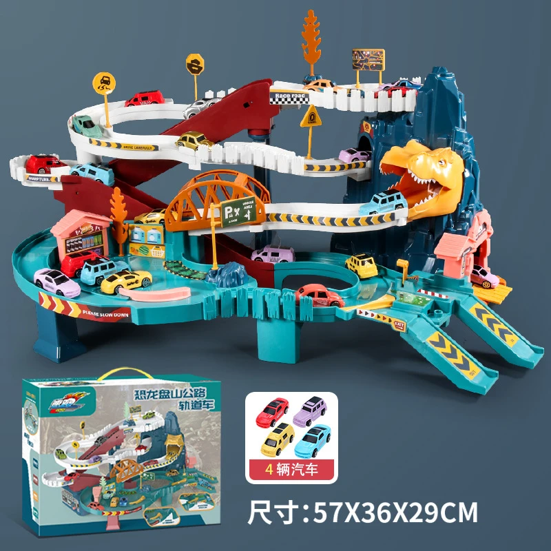 2022 China Factory Direct Supply Dinosaur Mountain Road Parking Lot Slot Toy Vehicles