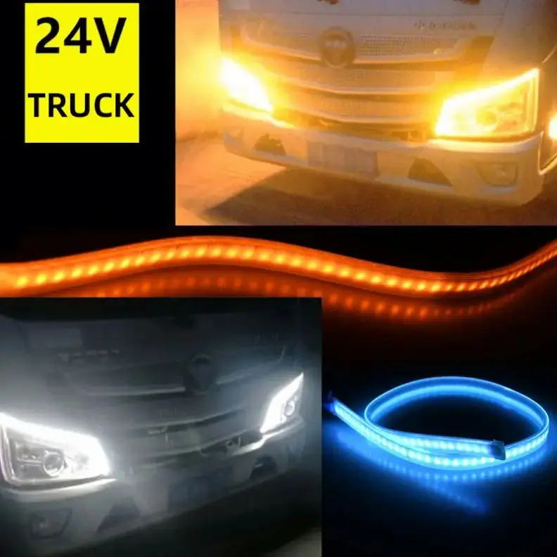 2pcs Daytime Running Light Strip Drl 24v Auto Styling Accessories Automatic Flow Turn Signal Guide Lamp For Truck Headlight