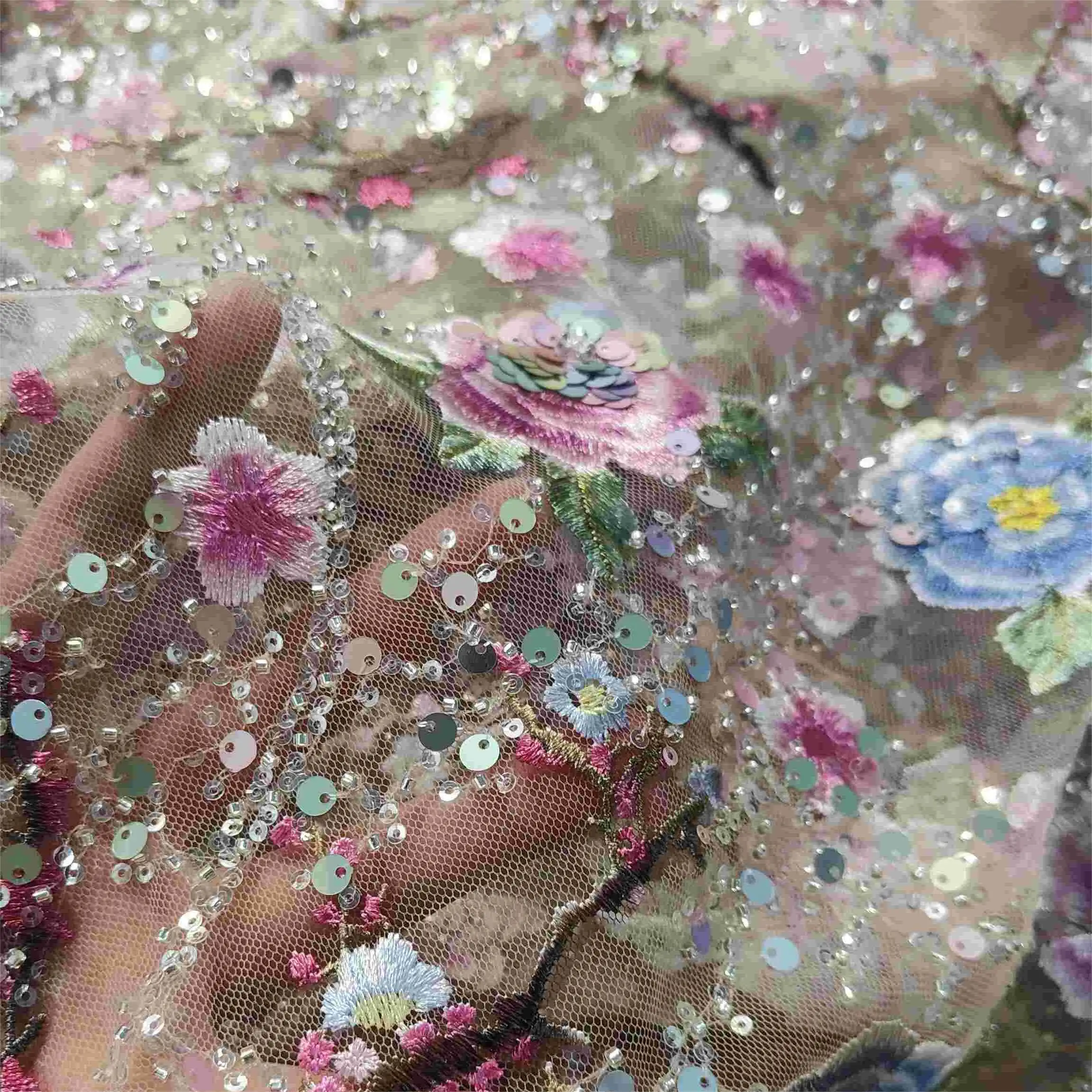 High Quality African Sequins Lace Fabric Golden Net Embroidery Tulle Lace Fabric For Nigerian Wedding Party Dress