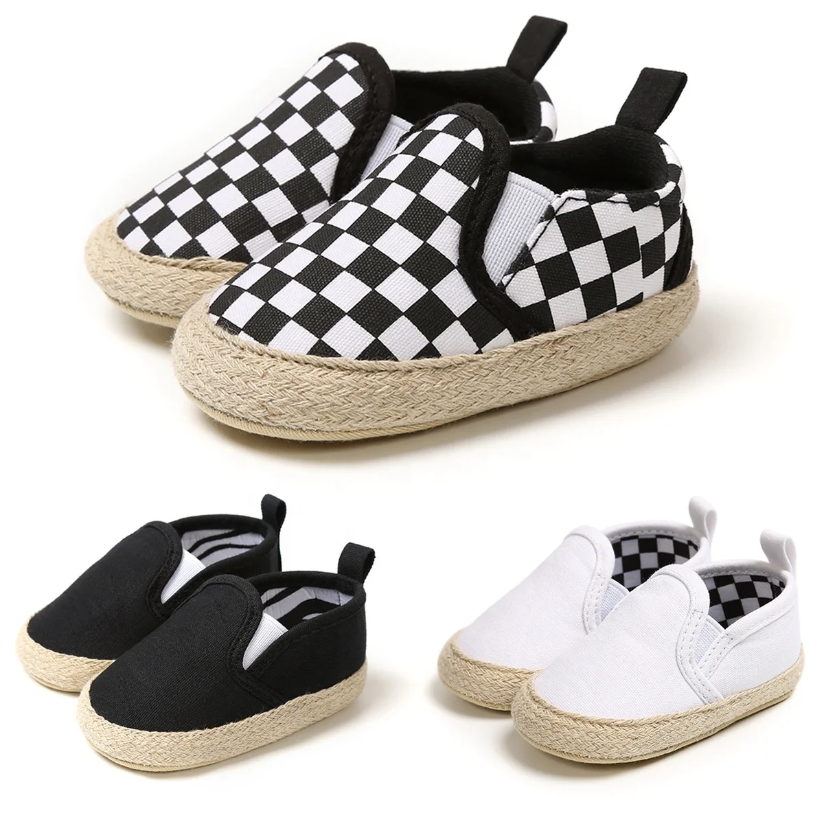 Neutral Checker Canvas Casual Newborn Plain White Toddler Modern Boy Baby Shoes