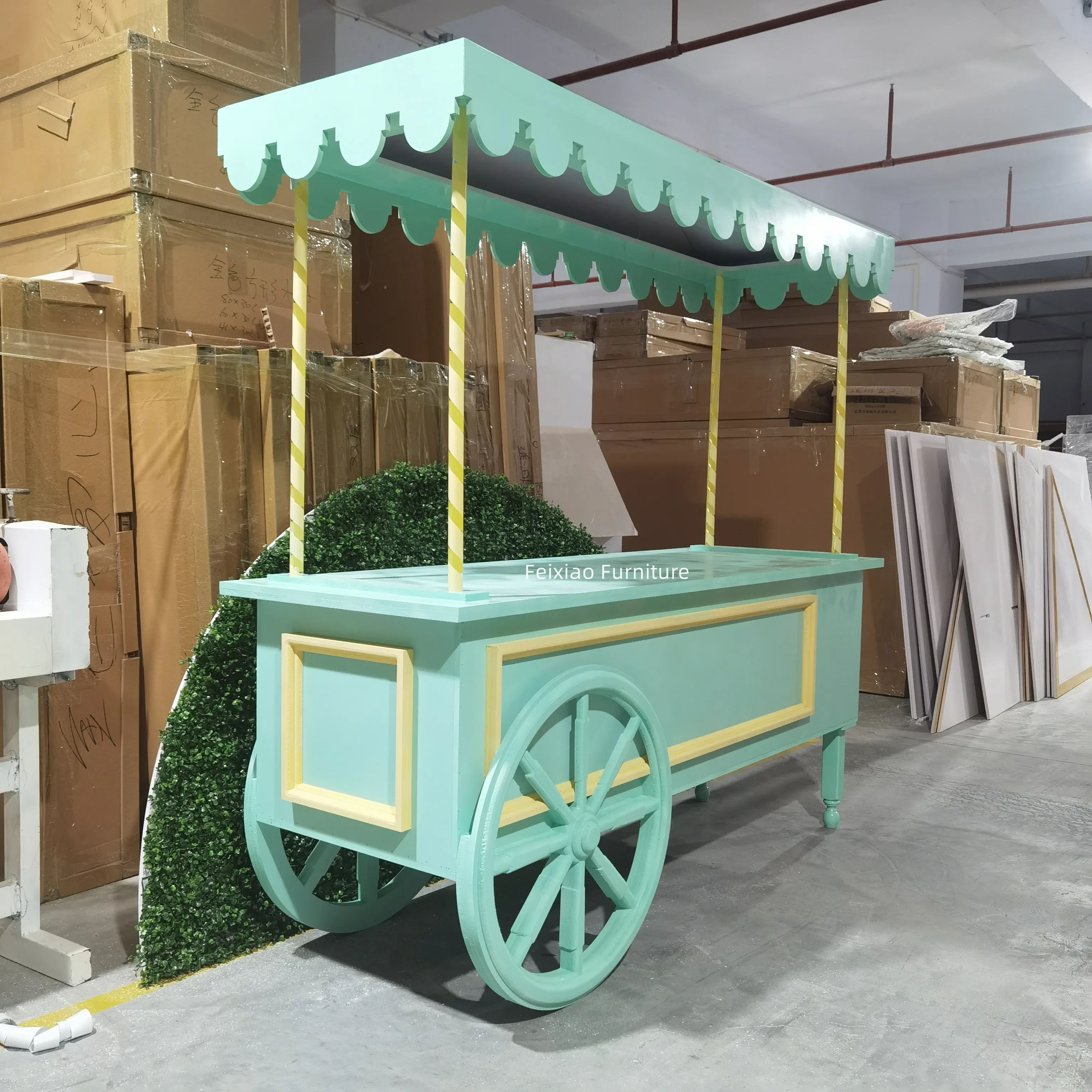 Modern sweet cart Acrylic green wedding candy cart with wheels