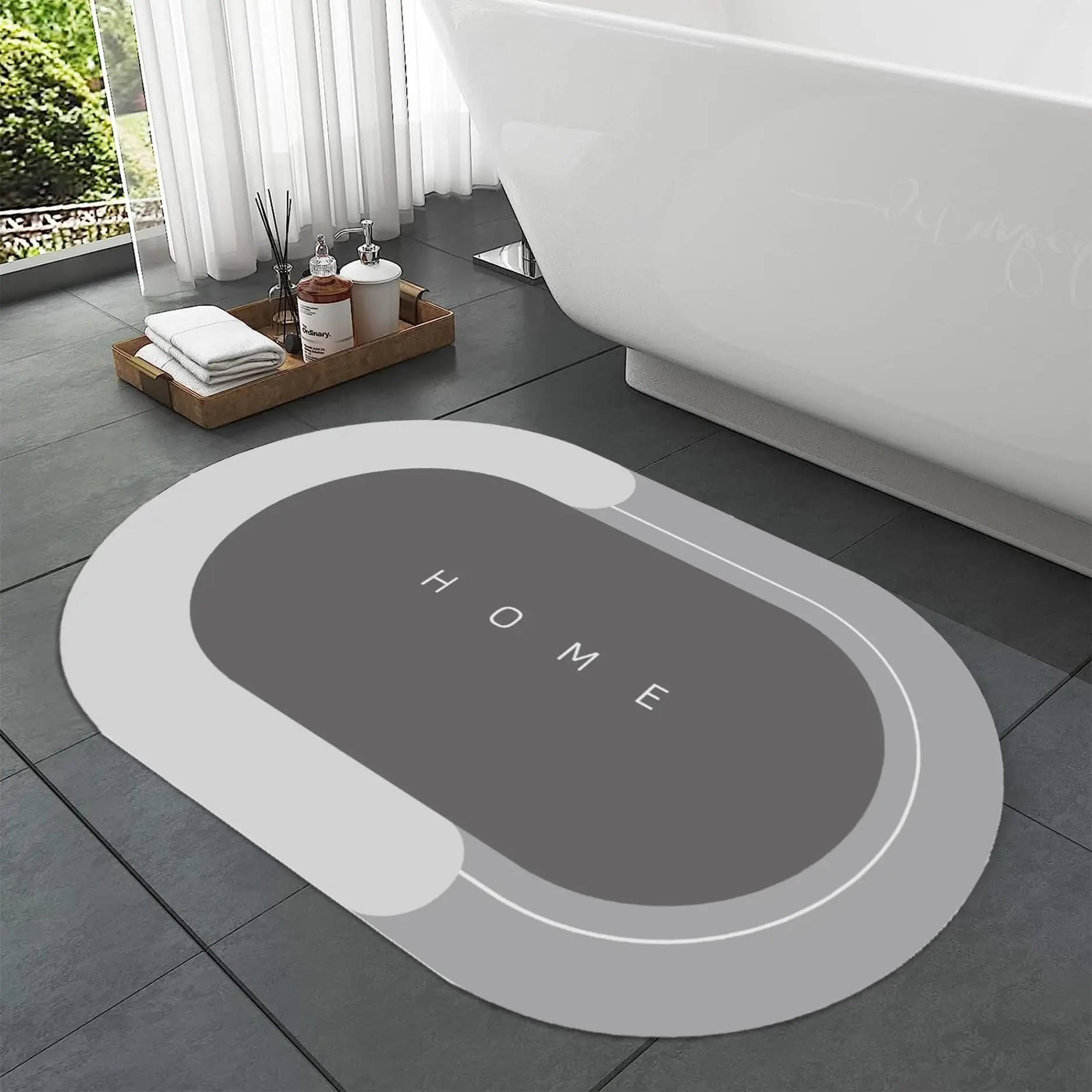 Diatom Mud Bath Mat Pattern Super Absorbent Non slip  Easy to clean Simple kitchen door mat oval Diatom Mud Floor Mat