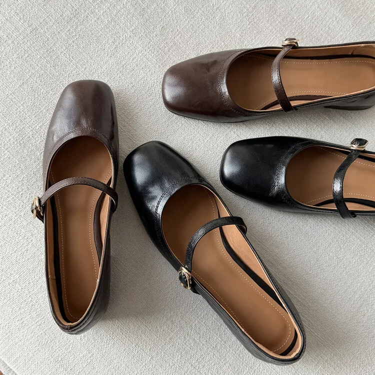 XINZI RAIN High Quality Ladies Mary Jane Shoes Custom Logo Comfortable Genuine Leather 2.5cm Low Heel Women Ballet Flat Shoes
