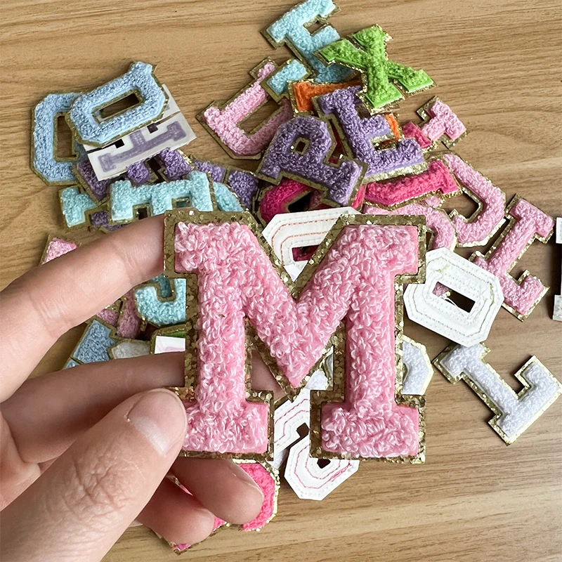 5.5cm 6.5cm Embroidered Letter Applique Patch DIY Iron On Self Adhesive Letters Patches for Cosmetic Bag Clothing Decoration