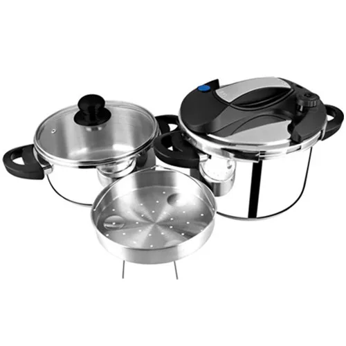 Luxury home use 100kpa stainless steel 4+6L set compound bottom clamp lock pressure cooker made in China