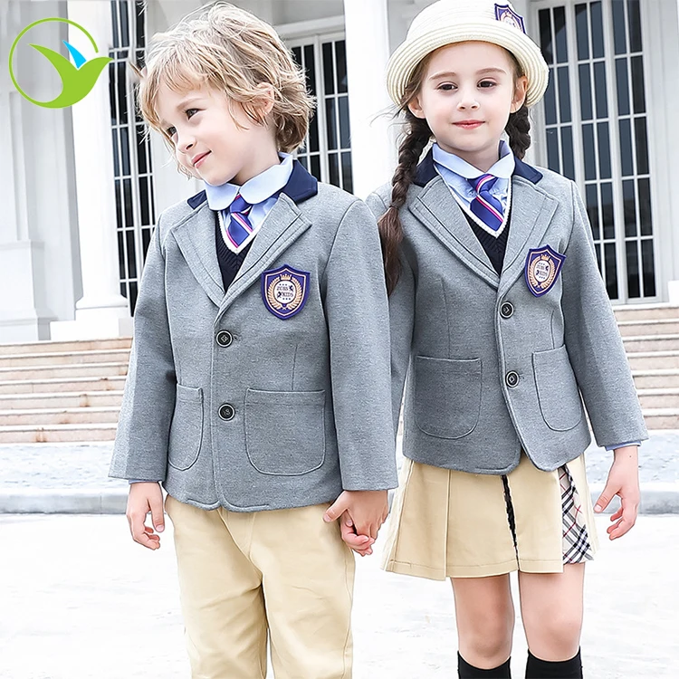 
Design uk style fashionable beautiful little grey blazer boys girls primary school uniform for kids 