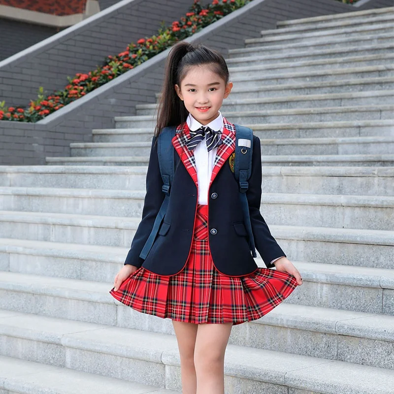 Free Designs Fashion Clothing Navy Blue Plaid Lining Japanese Girls Student School Uniforms Blazer Dress for School