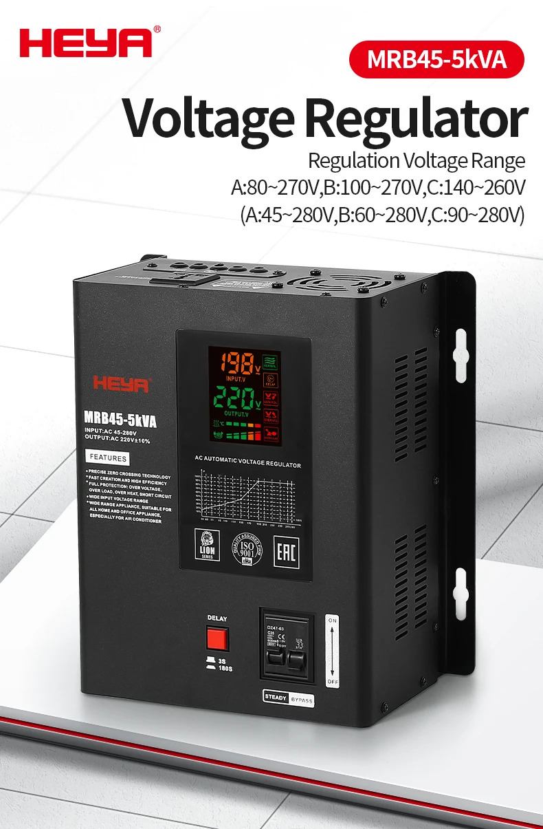 AVR 3KVA 45/60/90V-280V Ultra Super Low Voltage 220V Wall Mounted Power AC Relay Automatic Voltage Regulators Stabilizers