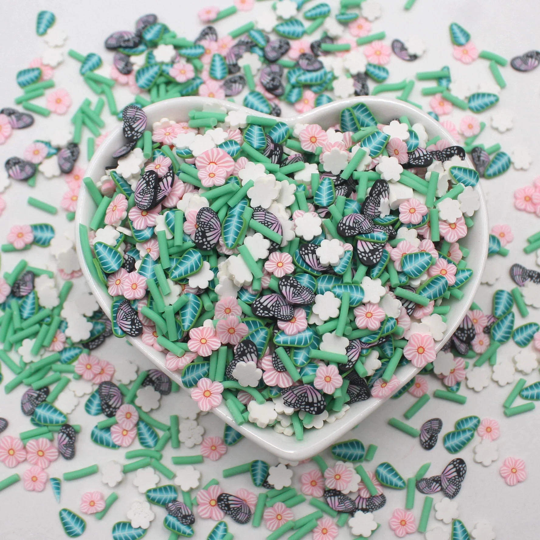 1KG Attractive 5mm Butterfly Flower and Leaf Mixture Polymer Clay Slice Sprinkles for Slime Shaker Filling