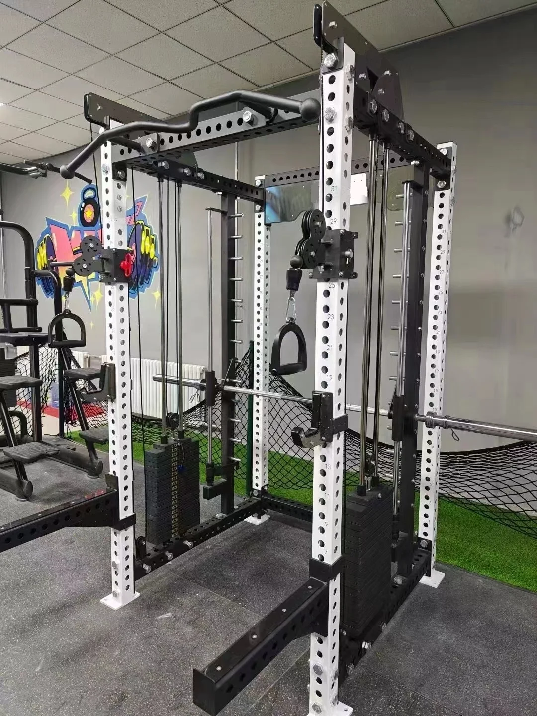 Gym equipment multi functional squat rack pulley system cable crossover functional trainer multi smith machine