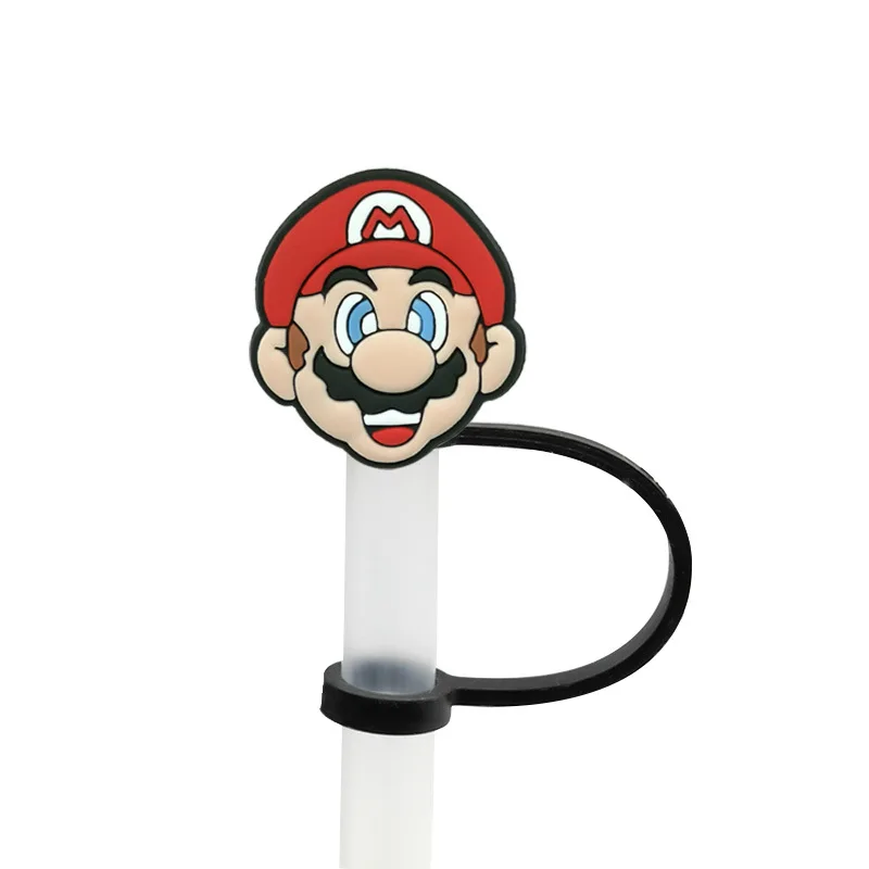 Super Mario Straw Cover Silicone 6-8mm Mold Rubber Straw Charms Topper for Tumbers Custom Mario Bros Straw Topper
