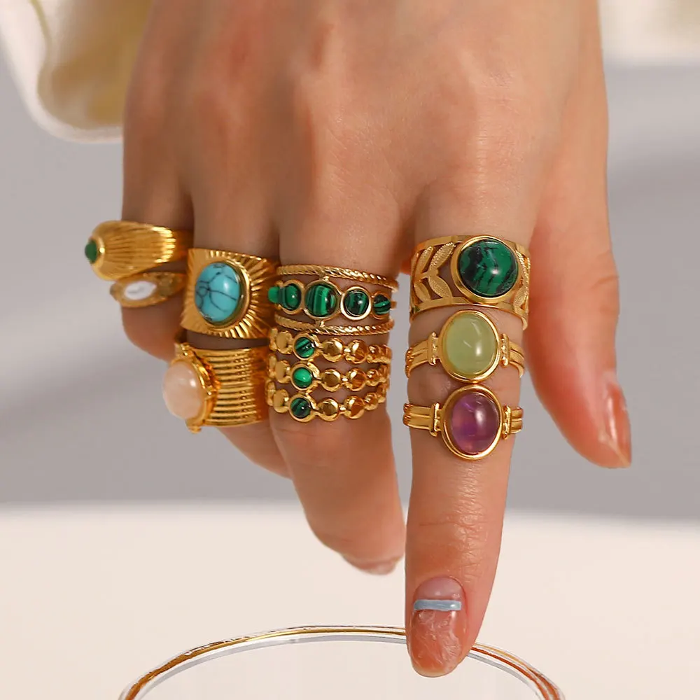 Vintage Gemstone Ring Wholesale  Jewelry Stainless Steel 18k Gold Plated Rings Women