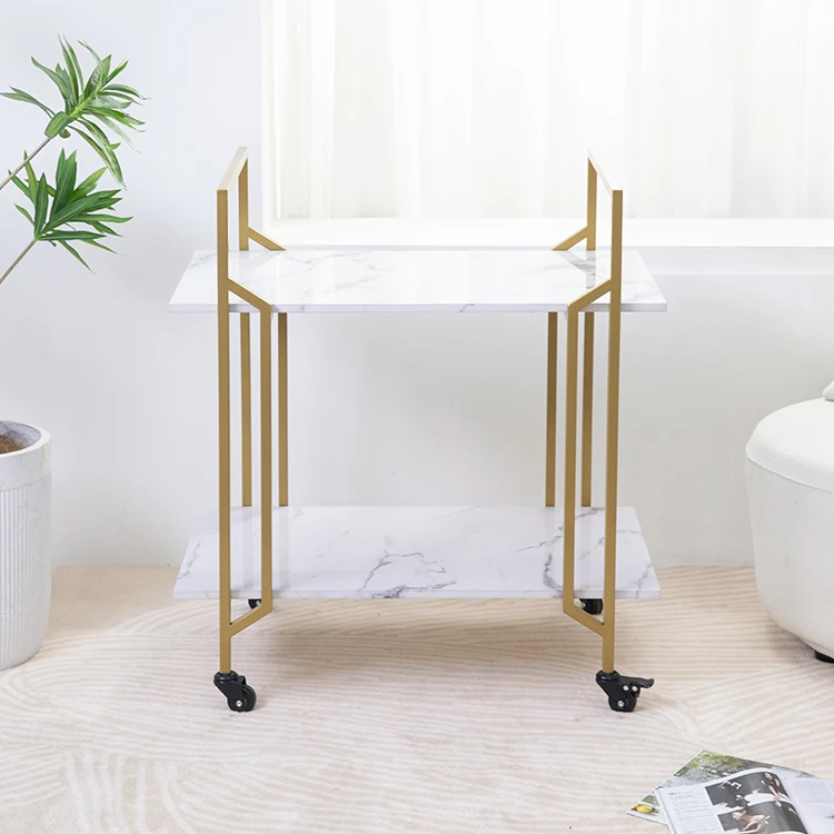 Высокое качество, золотая металлическая рамка, мобильный мраморный Роскошный домашний барный тележка