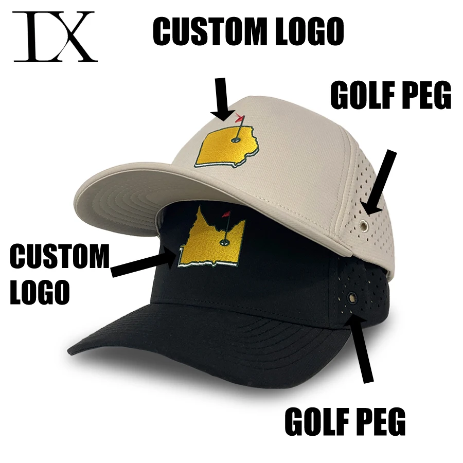 Wholesale Custom logo outdoor five Panel adjustable Sporty curly brim breathable net golf peg Caps four seasons Trucker Hats