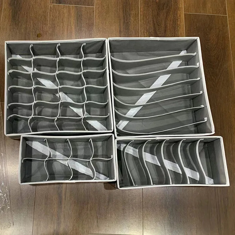 Customized Fabric Closet Dresser Drawers Organizers Dividers 4 Foldable Underwear and Bras Drawer Organizers Set