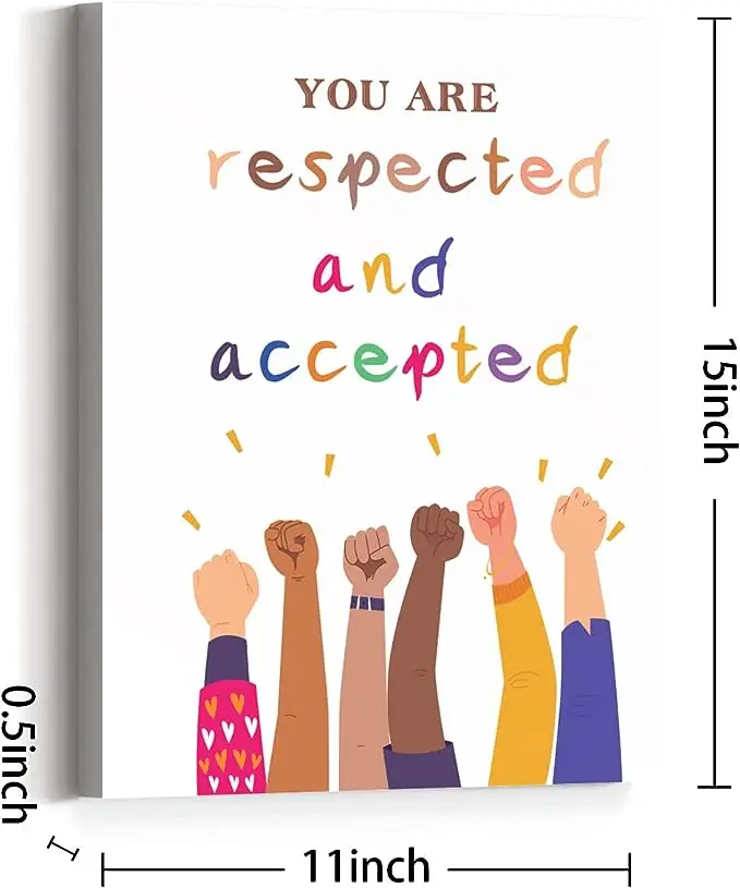 You Are Respected and Accepted Positive Canvas Prints Framed Wall Art Painting Ready to Hang for Kids Nursery Classroom