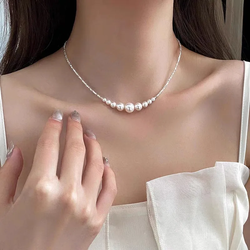 sterling silver pearl fashion jewelry necklaces 925 sterling silver chains fashion silver pearl necklace