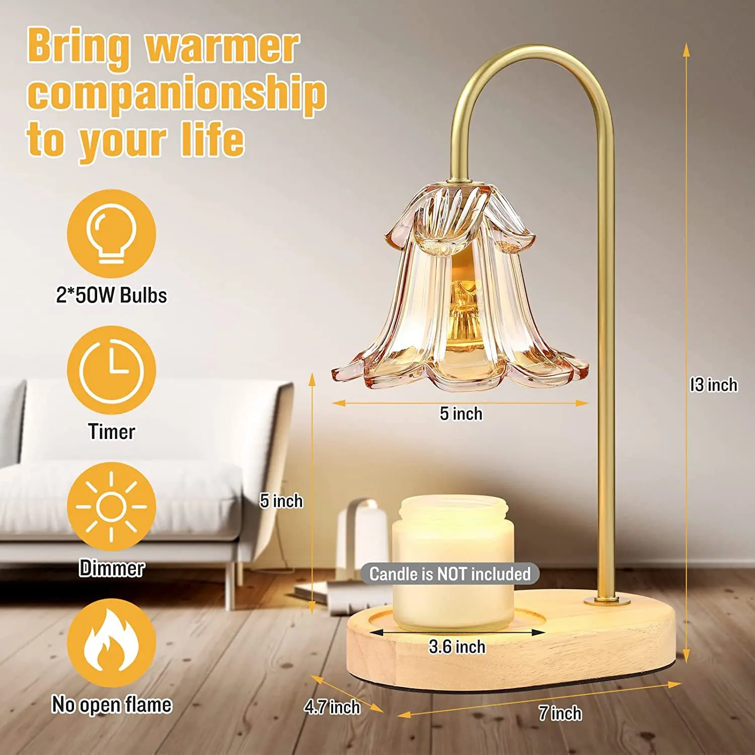 Solid Wood Base New Fire Free Glass Essential Oil Electric Candle Warm Lamp
