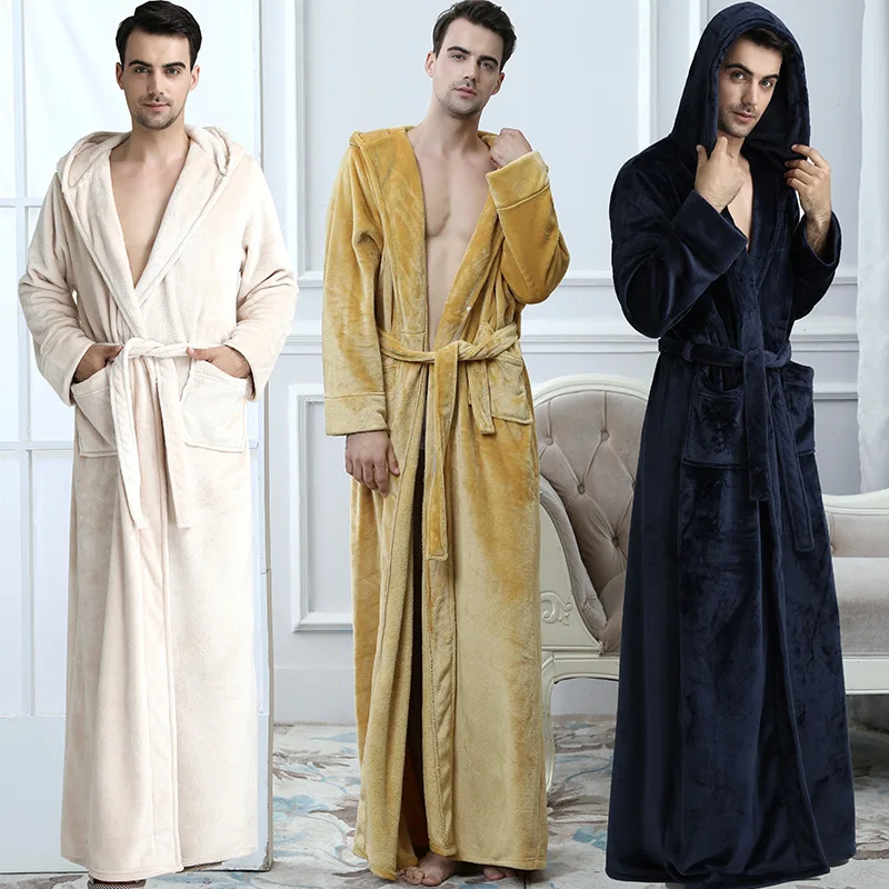 luxury soft warm long robe factory flannel fleece men bathrobe wholesale custom blank bath robe