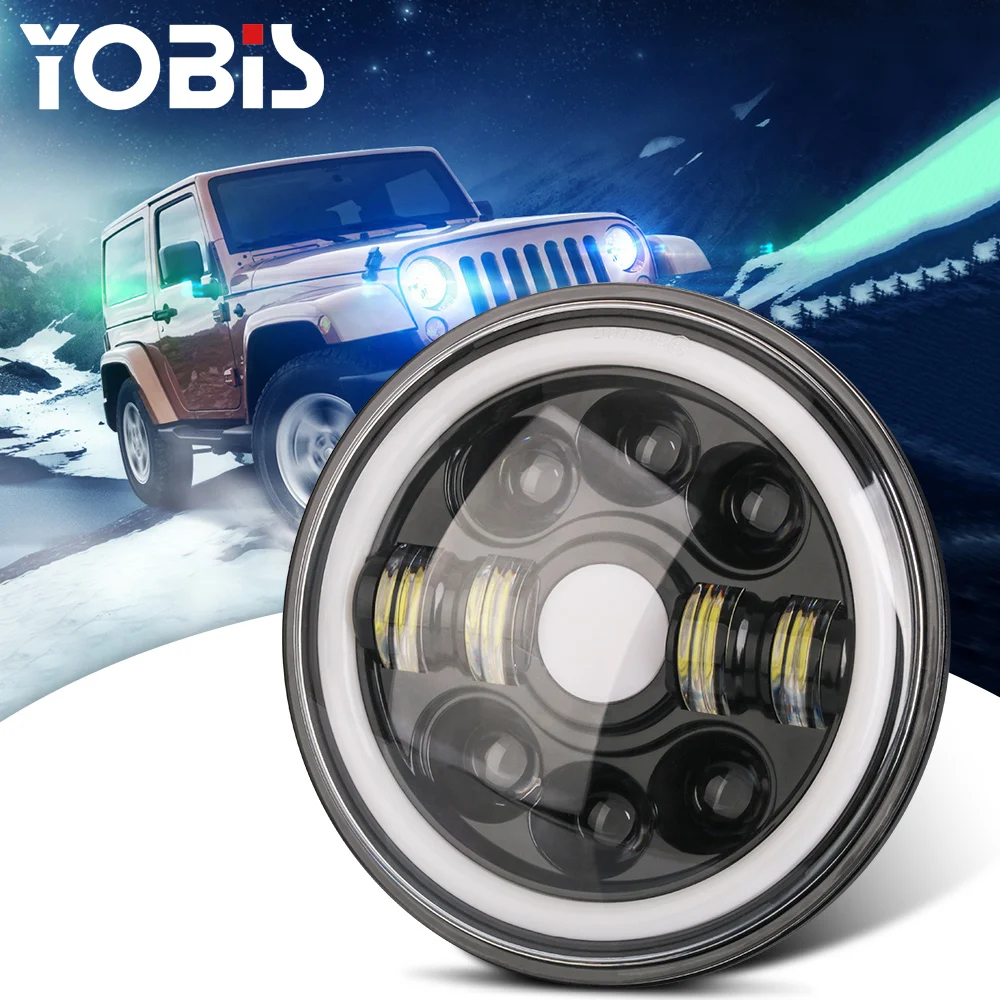 5x7 5.75 7' 7inch black round wrangler motorcycle truck auto head lights angel eyes 7 inch led headlight for thar jk jeep