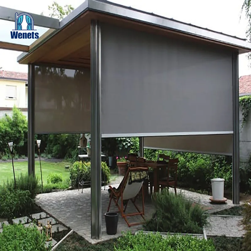 Motorized Solar Shade Remote Control Outdoor Blinds Roller Zip Screen Outdoor Blinds For Outdoor Pergola