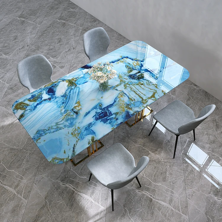 Modern dining room table set 6 seater luxury home furniture rectangle tables for events party Italian sintered stone countertop