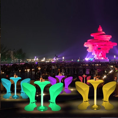 Night Club Lounge LED Outdoor Party Plastic Bar Stools Bar Tables Furniture Cocktail Table