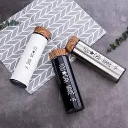 Double stainless steel insulated water bottles wood grain lid 12oz16oz available can be customized LOGO BPA Free Hot Water