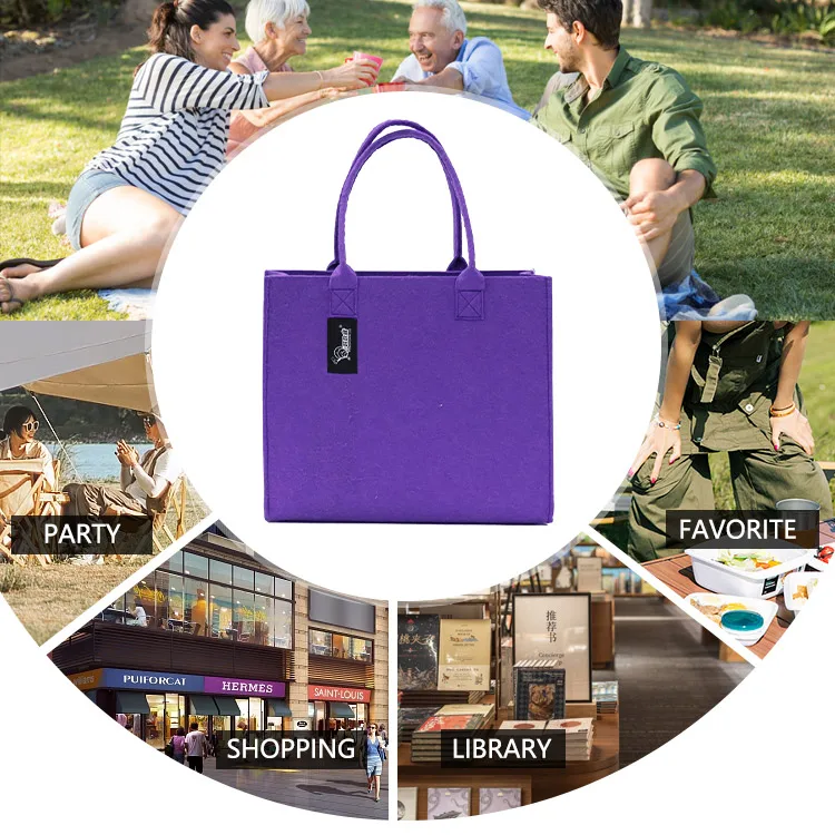 Storage High-capacity Solid Color Two Shoulder Straps Custom Logo Felt Tote Bag Shopping