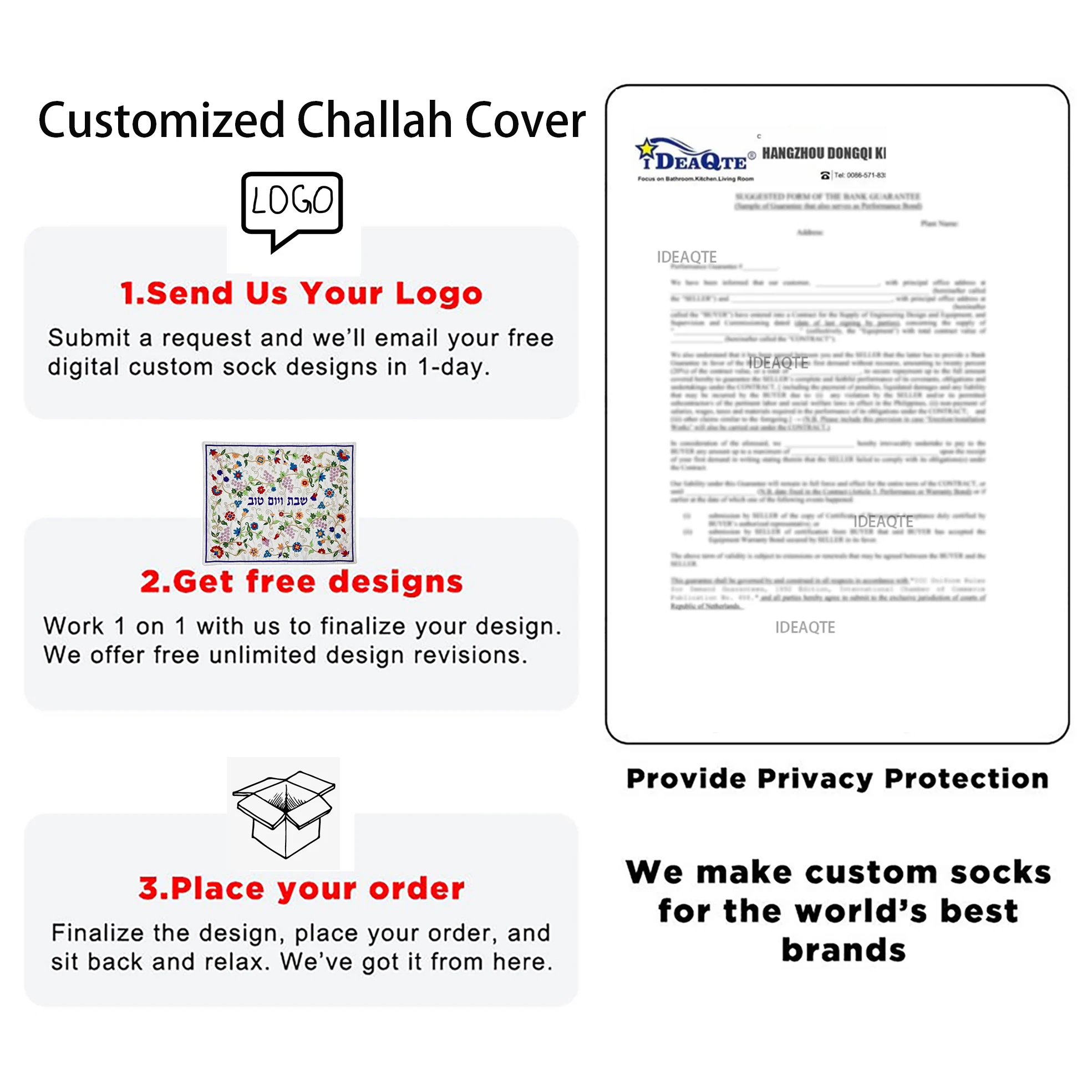 Linen Custom Embroidery Challah Bread Cover Jewish Judaica With Embroidered Pomegranate Vine