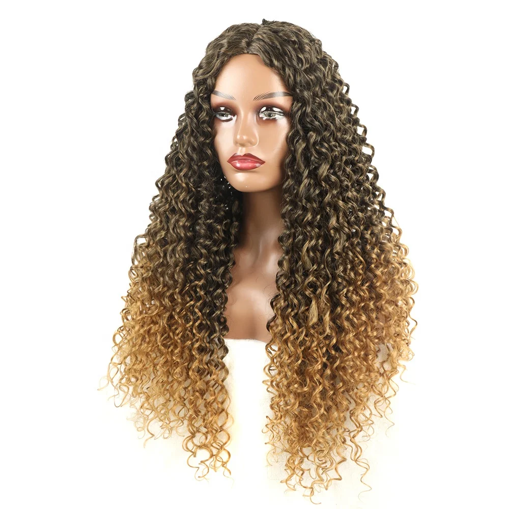Curly Synthetic Hair Wig High Quality Ombre Color Long Wigs No Lace None Lace Wigs Express Bags or Carton Protein Fiber 28inch