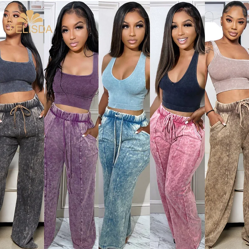 Wide Leg Tie Dye Women Pants Elegant Sweat Pants Long Trousers Sweatpants Streetwear Clothes High Waist Flare Jogger Pants