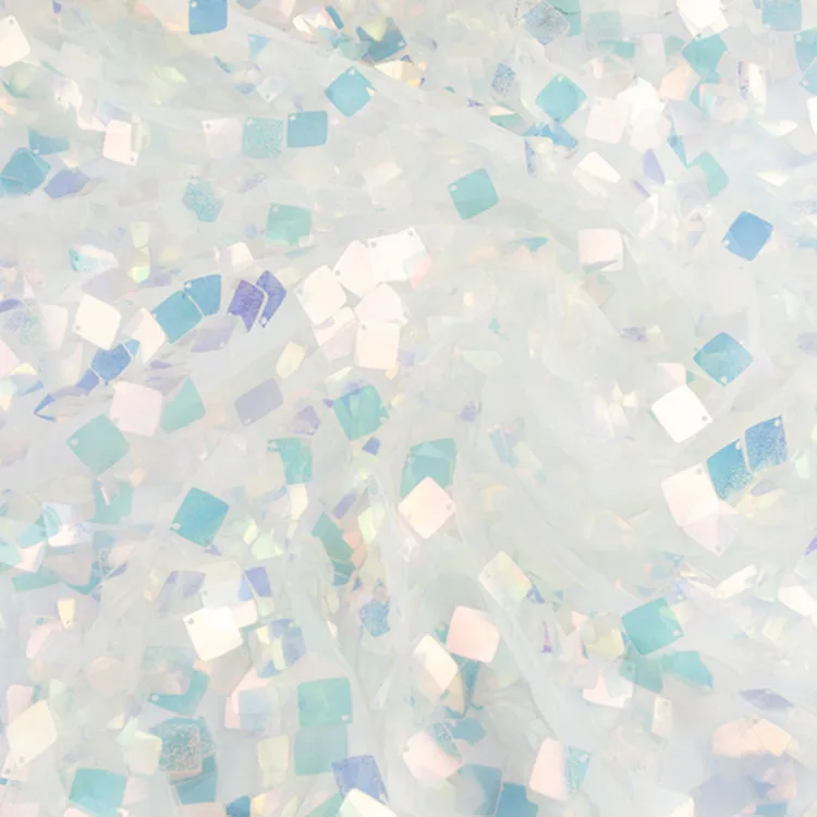 Indian Luxurious 7mm White Elastic Lace Embroidered Sublimation Sequin Fabric Squares For Shooting Background Cloth By The Yard