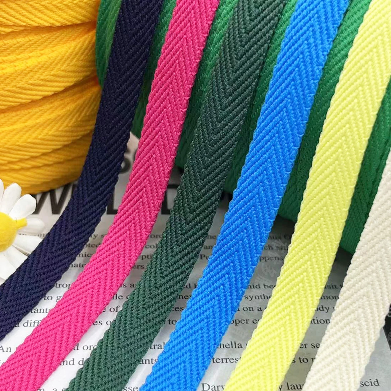 1cm Cotton Ribbon Eco-Friendly Custom Logo Colorful Twill Webbing Cotton Herringbone Tape Ribbon