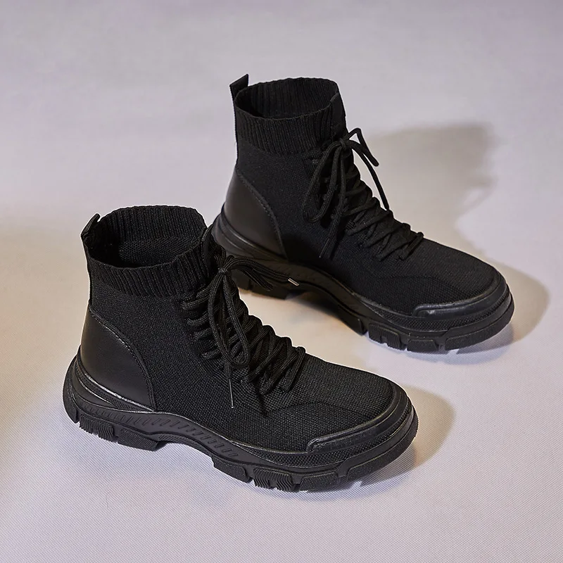 Новое поступление Британский стиль, Martin сапоги flyt вязаные Модные женские дизайнерские ботинки