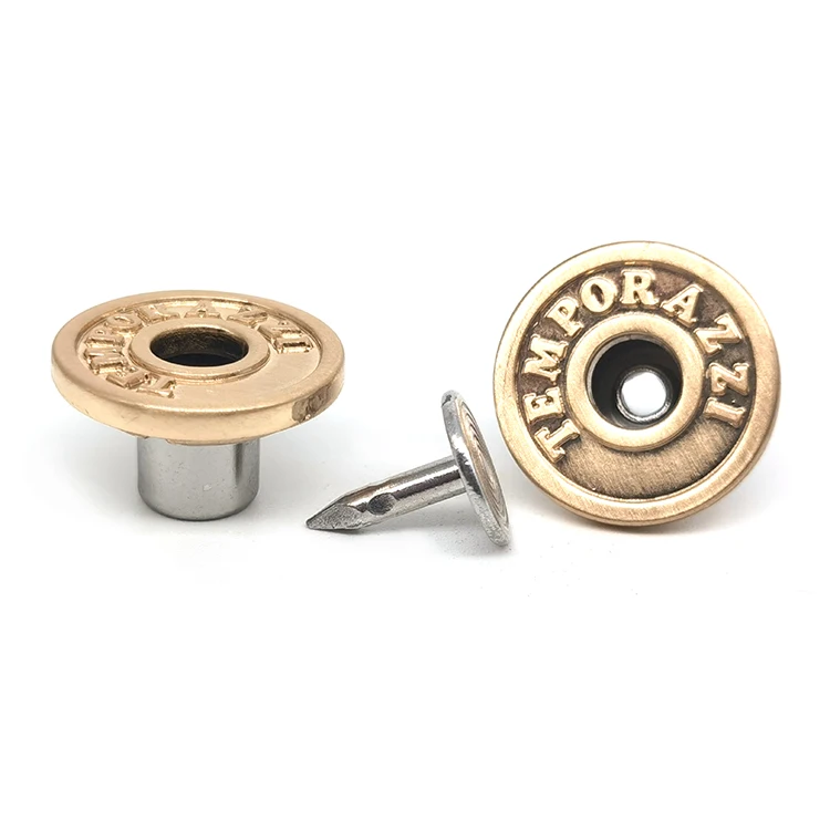Custom Logo Metal Embossed Denim Gold Zinc Alloy Jeans Accessories Buttons And Rivets Button For Jeans Jacket