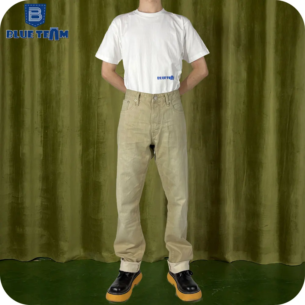 Blue Team | OEM factory logo custom jeans selvedge denim jeans straight leg jeans men baggy denim pants