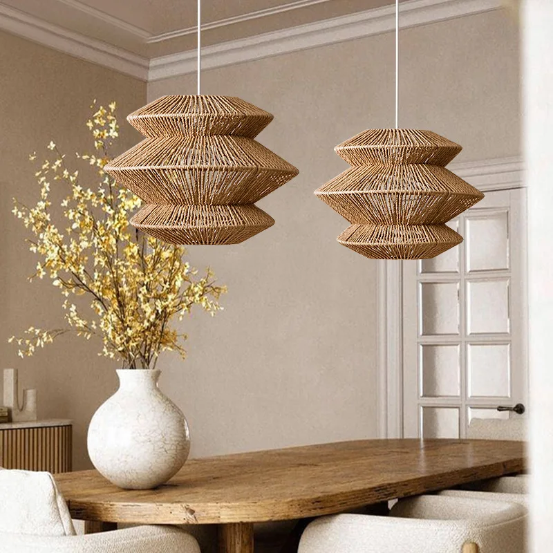 New Arrival Eco-friendly Material Rustic Style 3-tier Wicker Rattan Light Bamboo Lampshades
