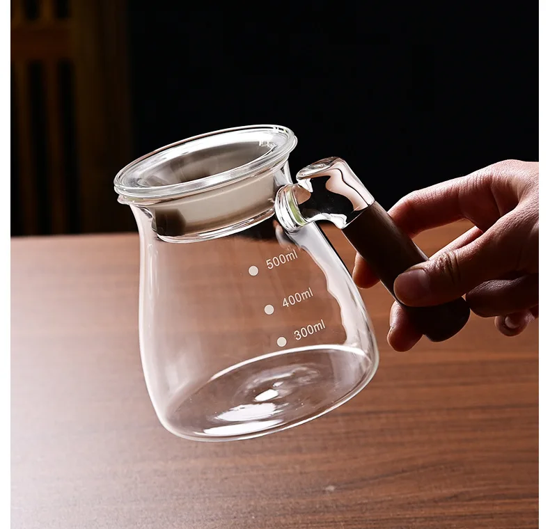 High Borosilicate Glass, Walnut Wooden Handle, Heat Resistant  Coffee Red Tea Carafe Pot Kettle Pitcher with Wood Handle and Lid